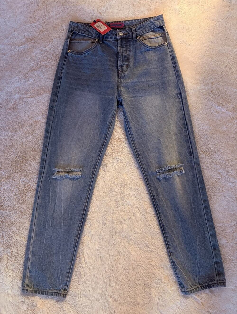 ⁠Edikted Blue Straight Jeans Medium Wash Y2K Trendy Denim Women Size M